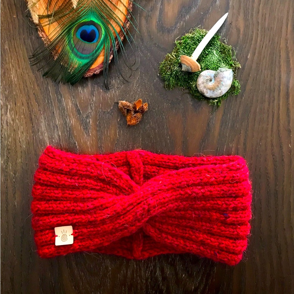 Read turban band Handknitted with 100% icelandic wool Álafosslopi!